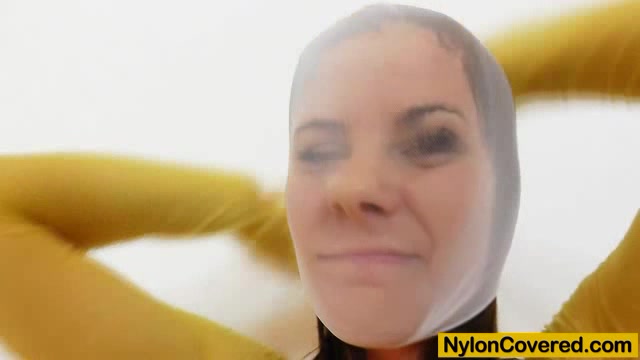 Leony Aprill nylon mask distorted cuddly face