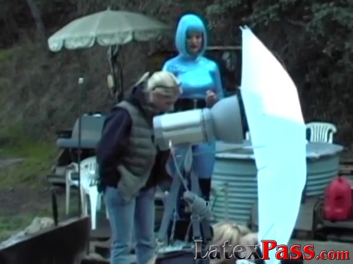 Redhead smoker tries out latex behind the scenes