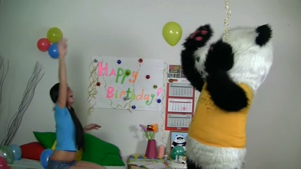 began to play with a large dong toy panda