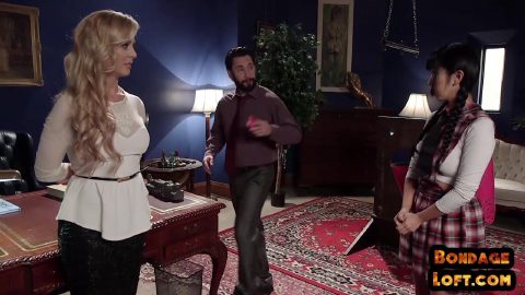 Bound asian subject buttfucked in trio with bigtit milf