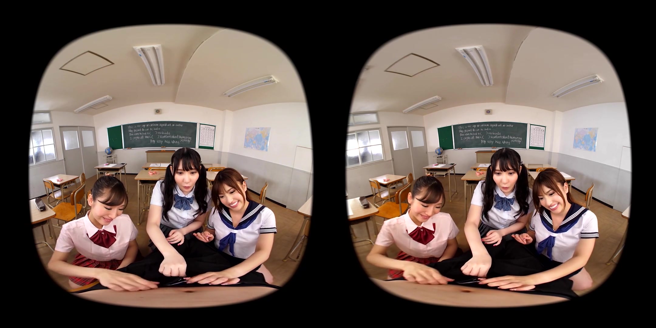Mizuki Hayakawa & Reimi Hoshisaki & Ai Hoshina in Mizuki Hayakawa, Reimi Hoshisaki, Ai Hoshina Lewd Schoogirl Classroom Harem - MiluVR