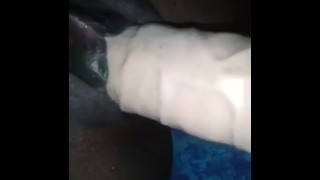 Ebony pussy play with two dildo