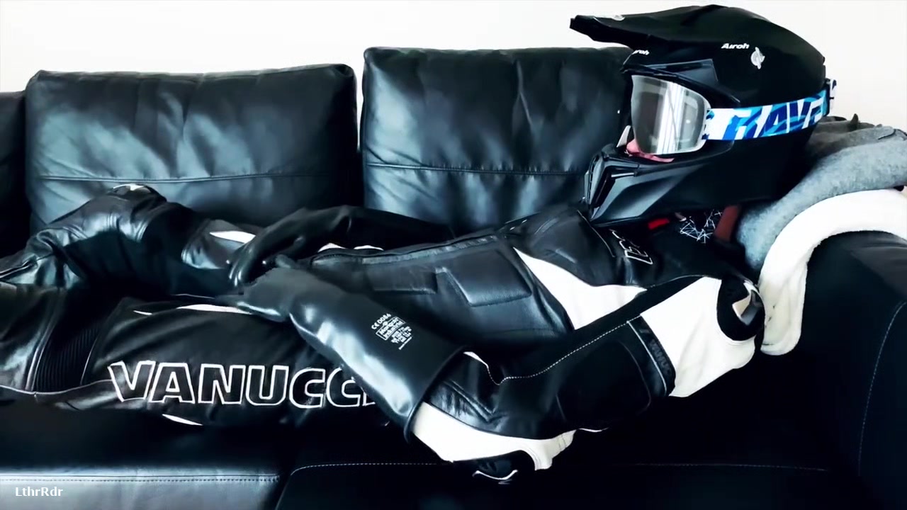 Rubber gloves biker jerking