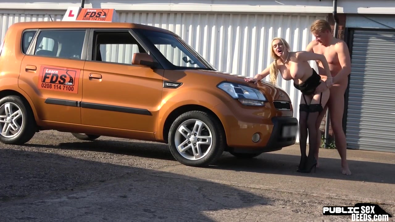 Busty british wife fucks hubby on drivings school car