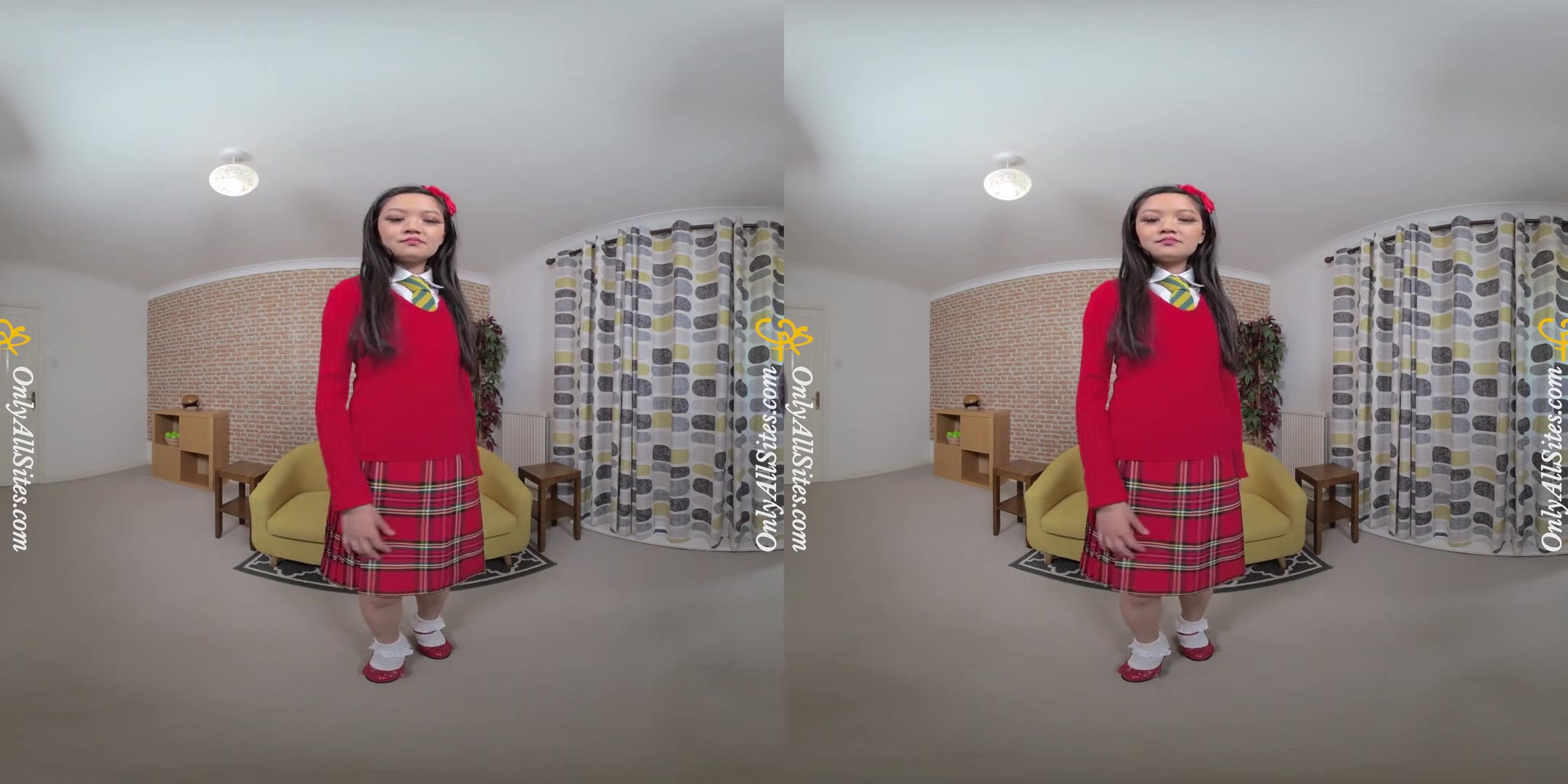 Louisa Lu - Asian Schoolgirl Striptease - Schoolgirl Uniform Panties Perky Tits
