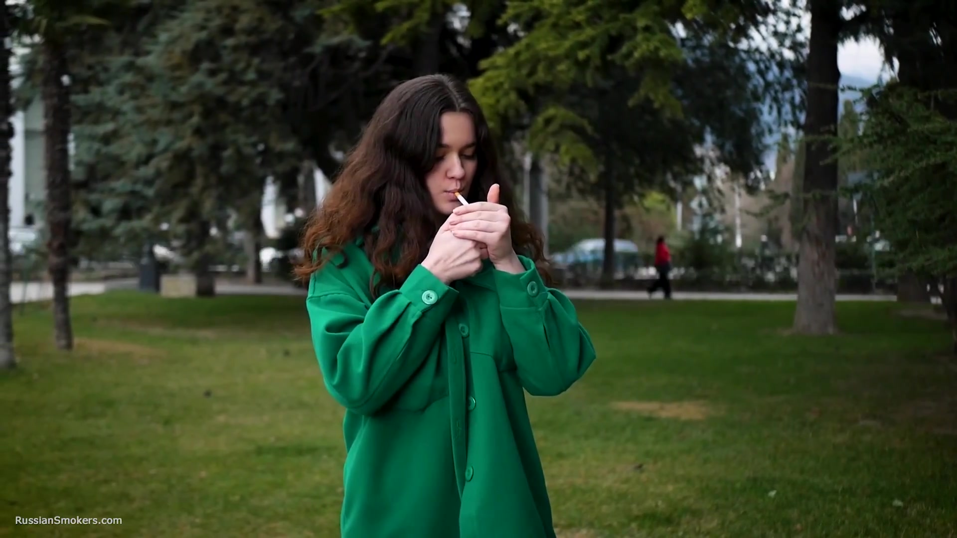 Beautiful Brunette Is Smoking Cork Strong Cigarettes