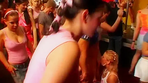 Trashy party chicks suck and fuck dicks in club