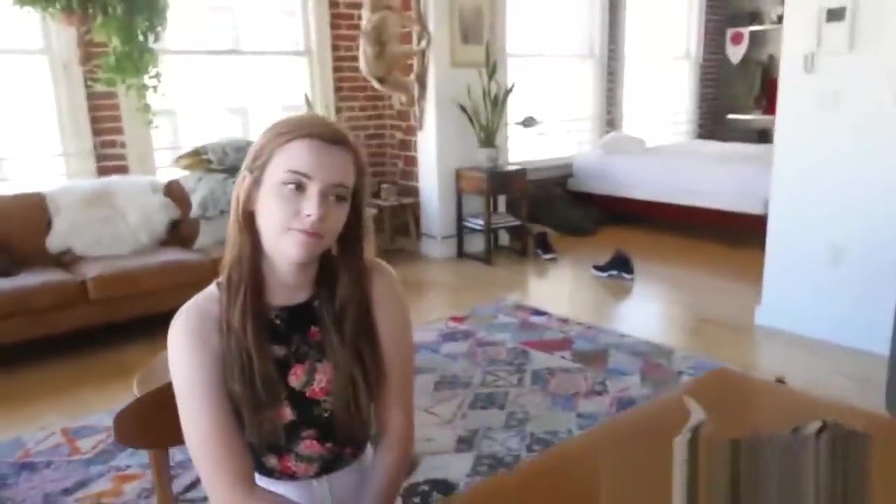 This pov porn shows a cute redhead with nice natural boobies
