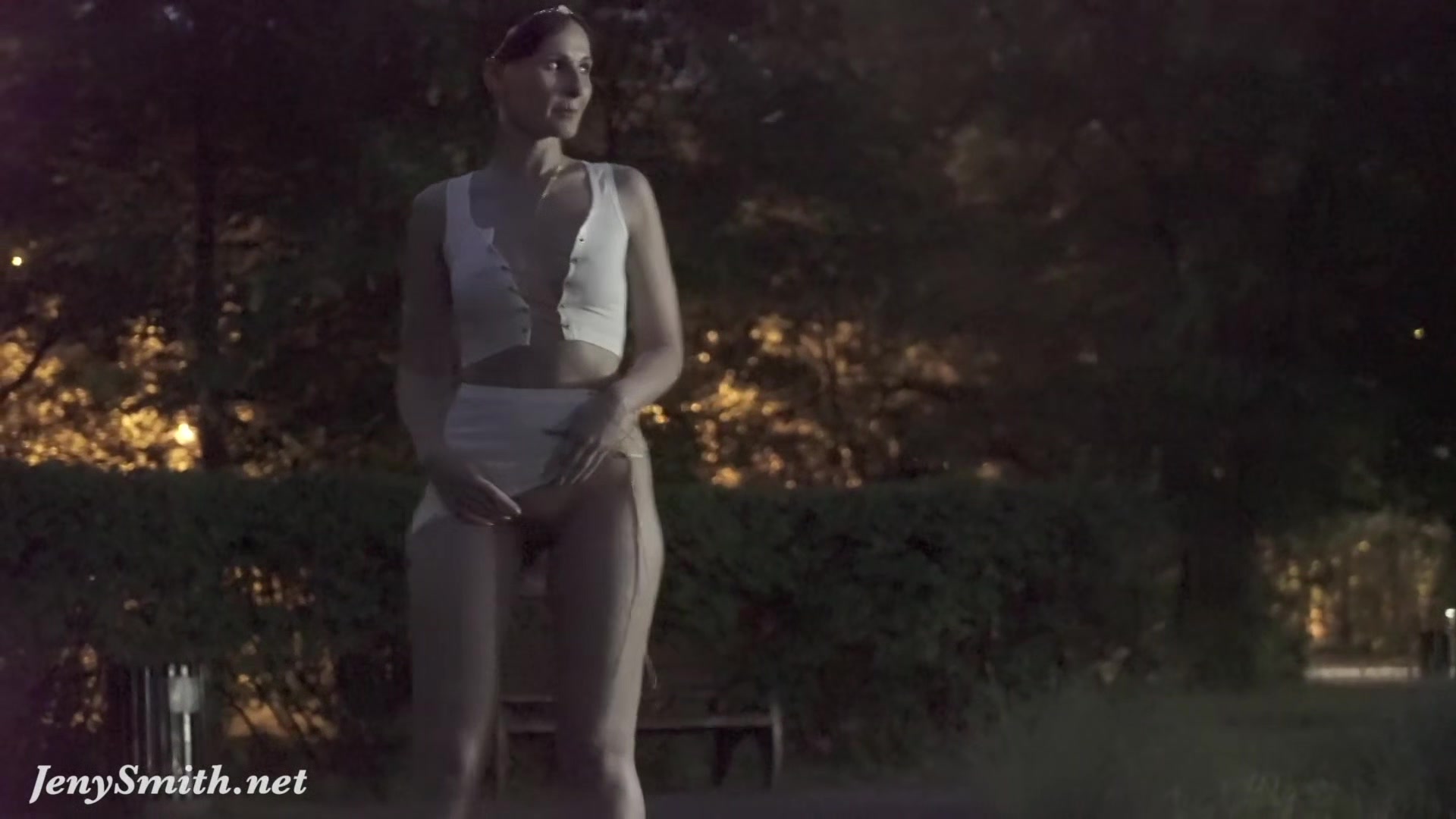 Jeny Smith tests her new suit. Flashing in public