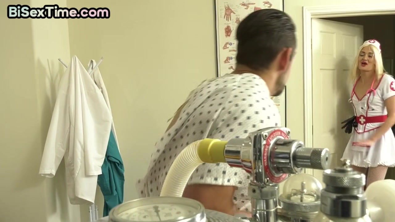 Bisex dudes fuck with nurse in threesome in medical room