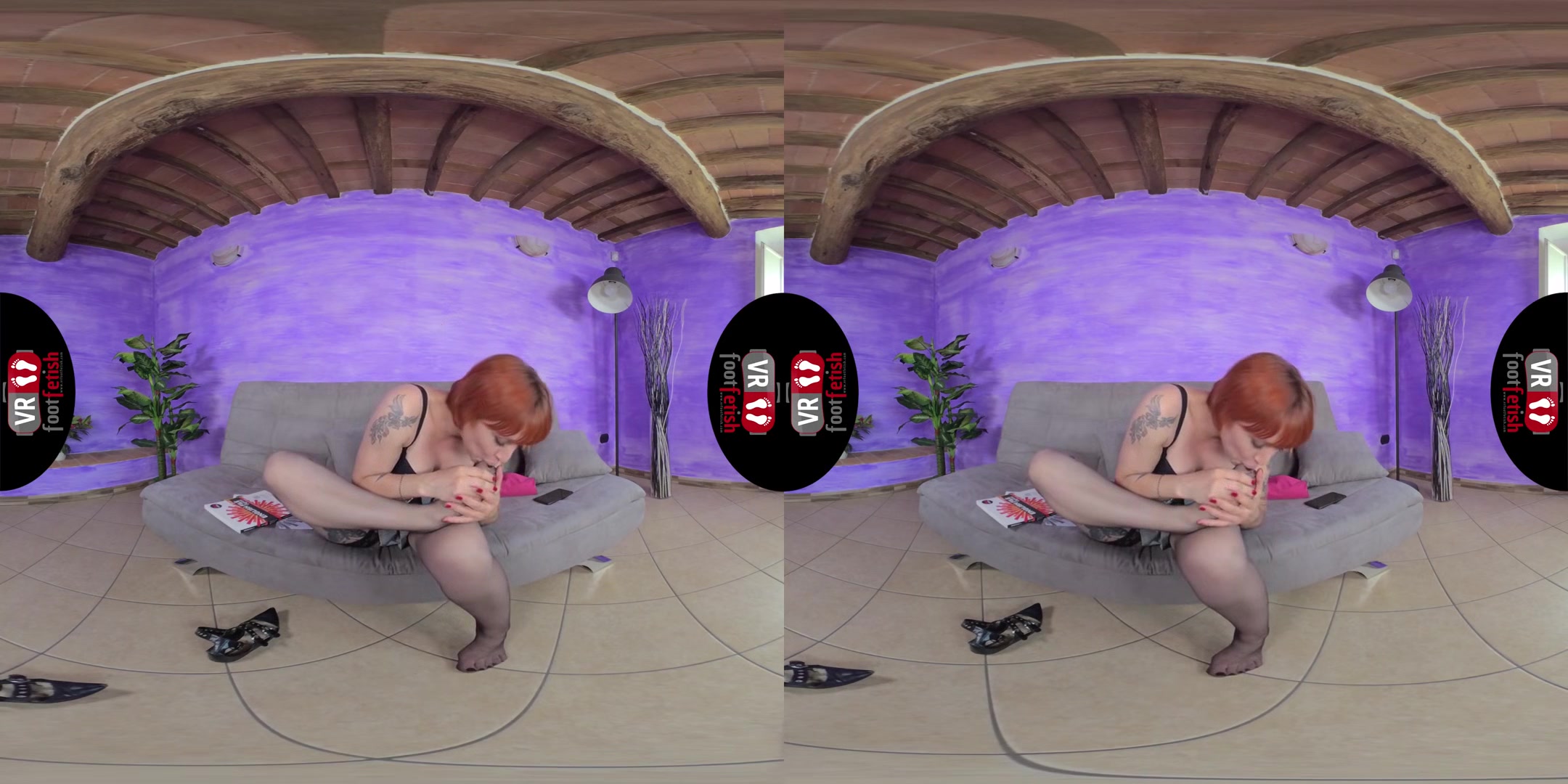 Gorgeously Seductive Ammalia Sucks Her Own Little Toes - Redhead in Stockings Foot Fetish VR