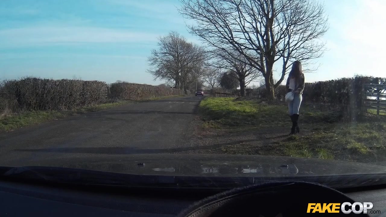 Hanna in Hot Jizz: brunette has some fun outside with cheeky policeman - FakeCop