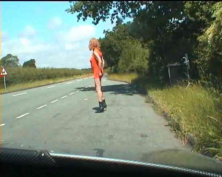 Shameless crossdresser on a road