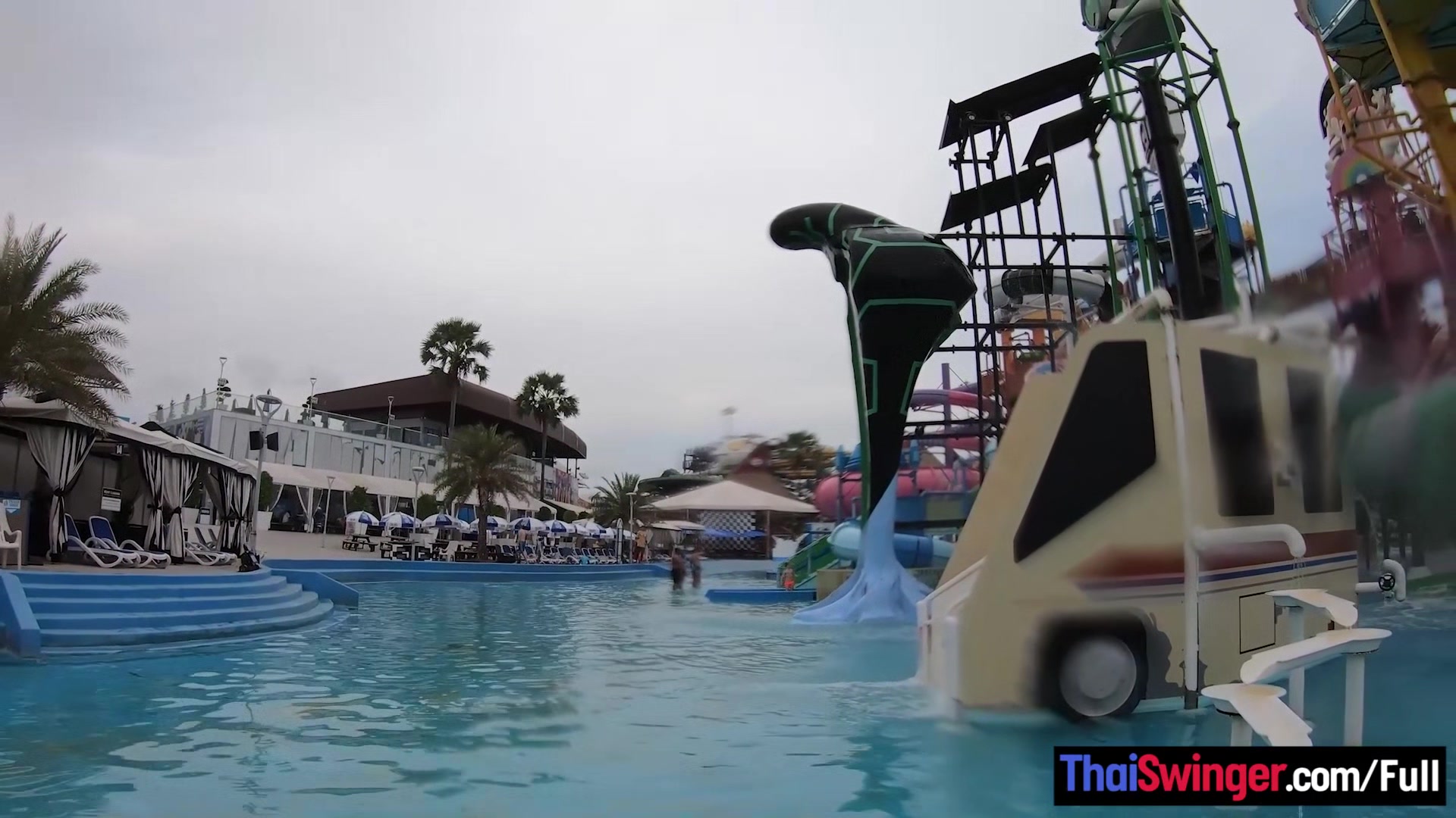 Big ass Thai amateur girlfriend waterpark fun and sex at home after