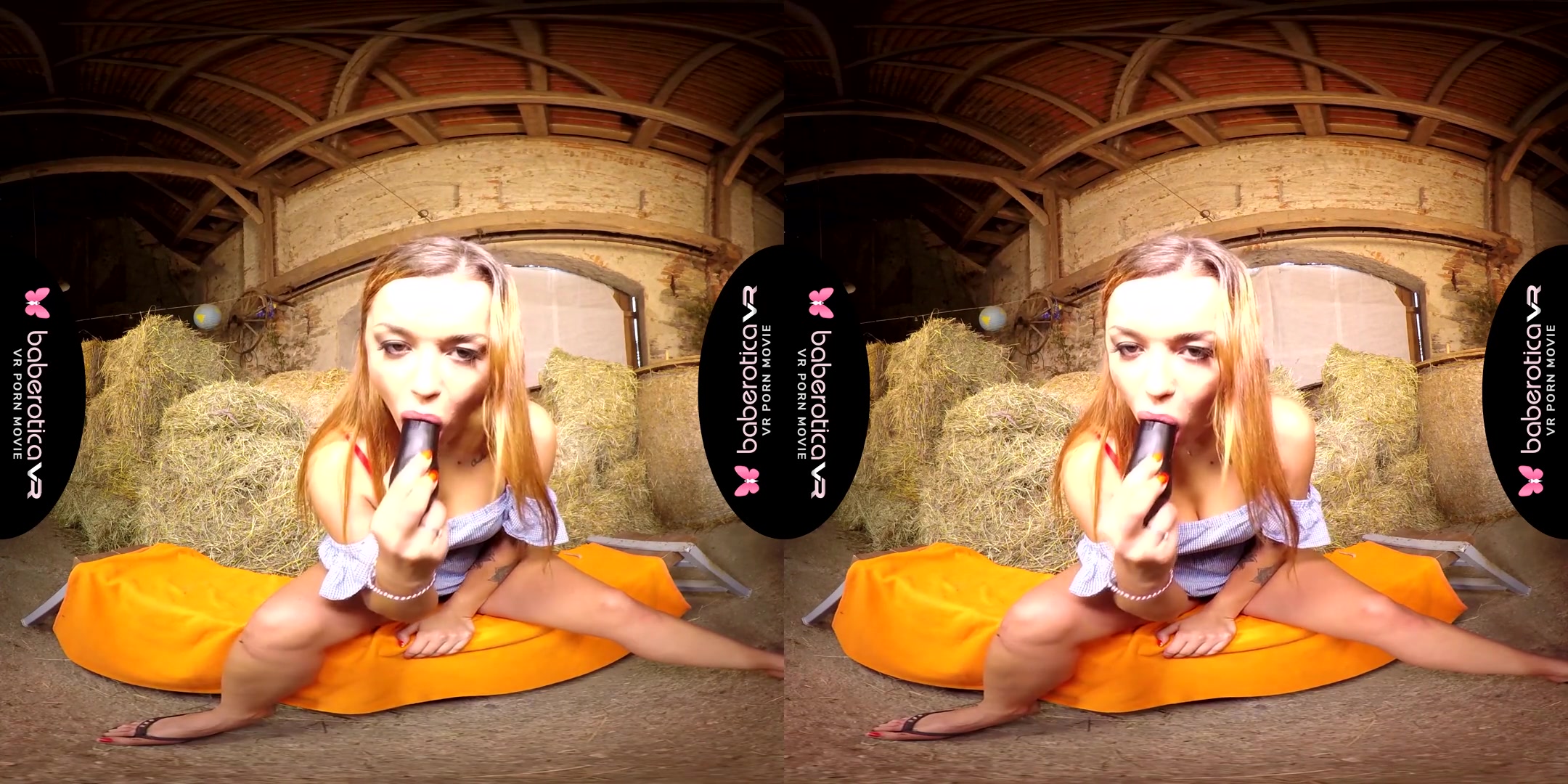 Fucks Her Pierced Peach In The Hay - Solo Babe with Toy