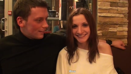 Cutie strips and sucks dongs in the cafe