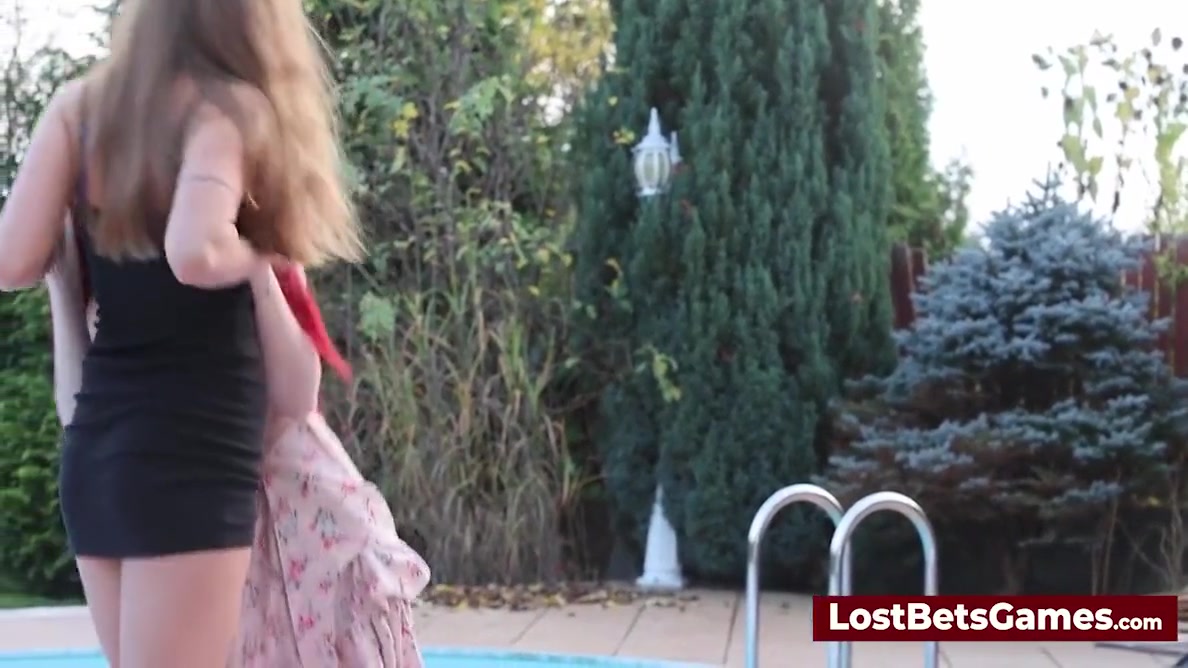 Strip Wrestling By The Pool Before Enjoying A Sybian Machine Indoors