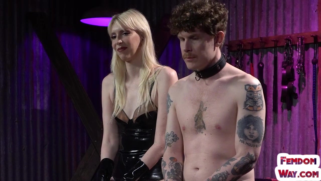 BDSM latex dominas spanks sub with her gloves hands