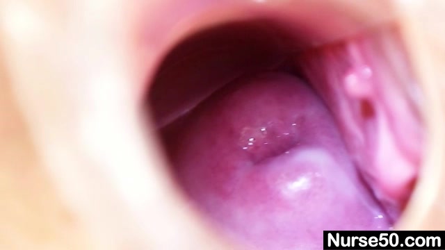 Blonde granny nurse self exam with pussy spreader