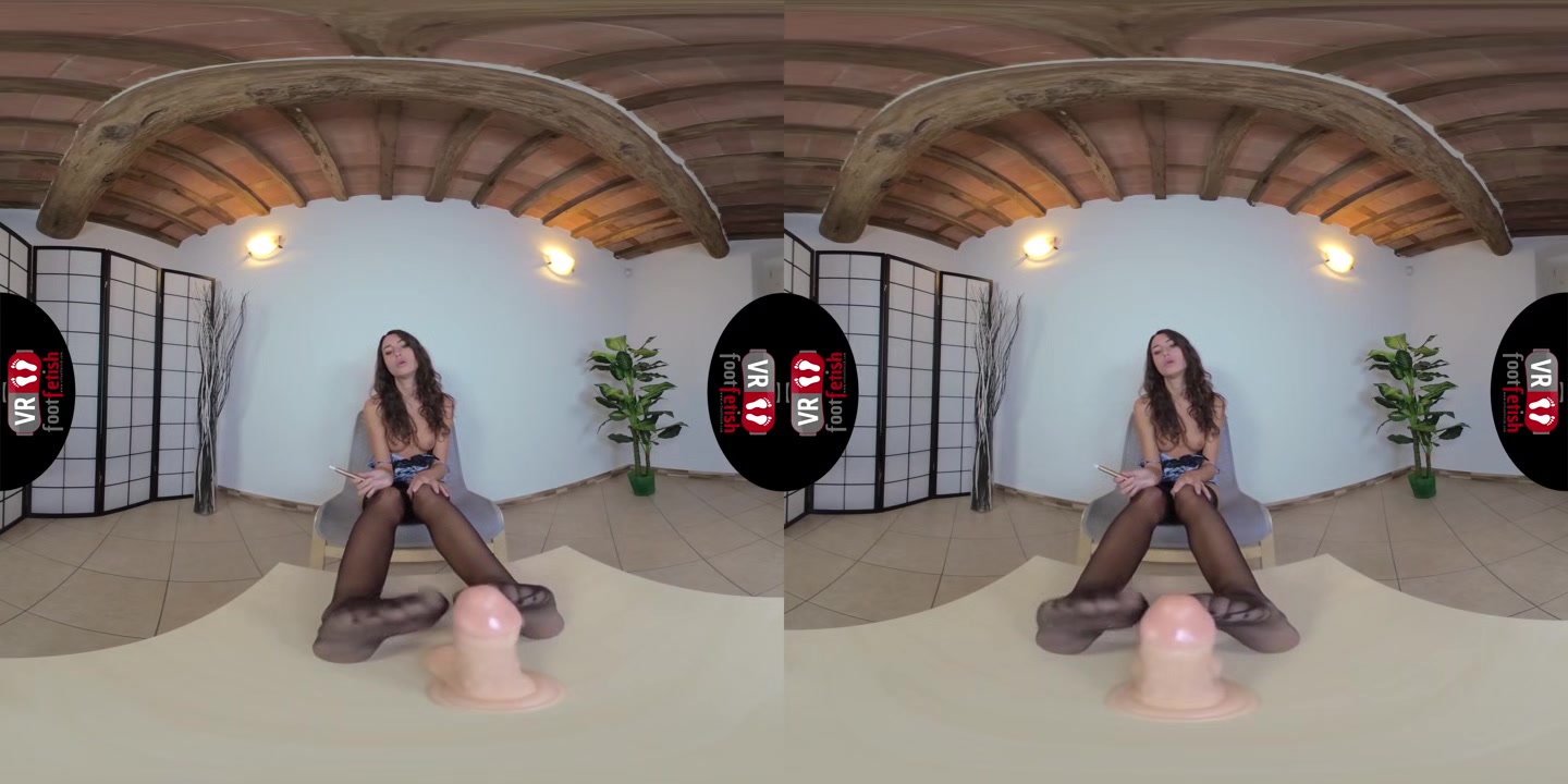 Sexy Thena In Black Hold-ups Plays With A Realistic Dildo - VRFootFetish