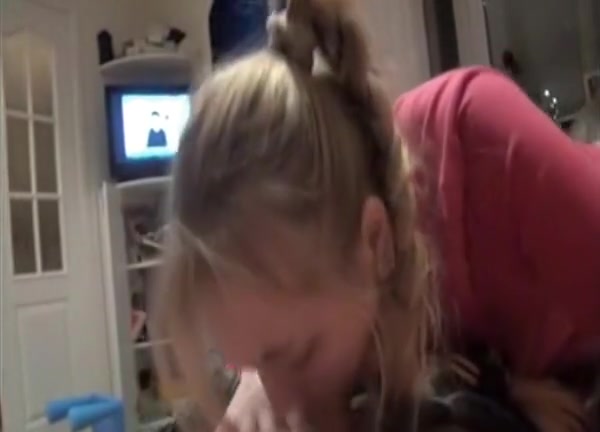 Blonde cutie is sucking on a hard rod