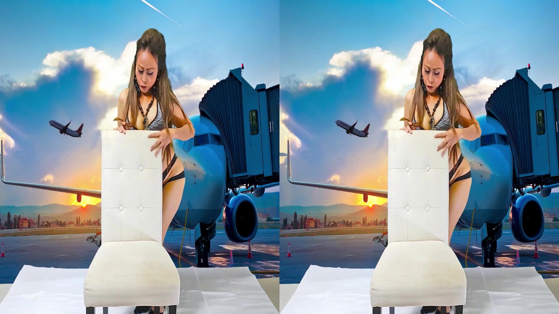 Princess Hola in Sizzling Hot Brunette Gets Naked in Front of a Plane - VRpussyVision