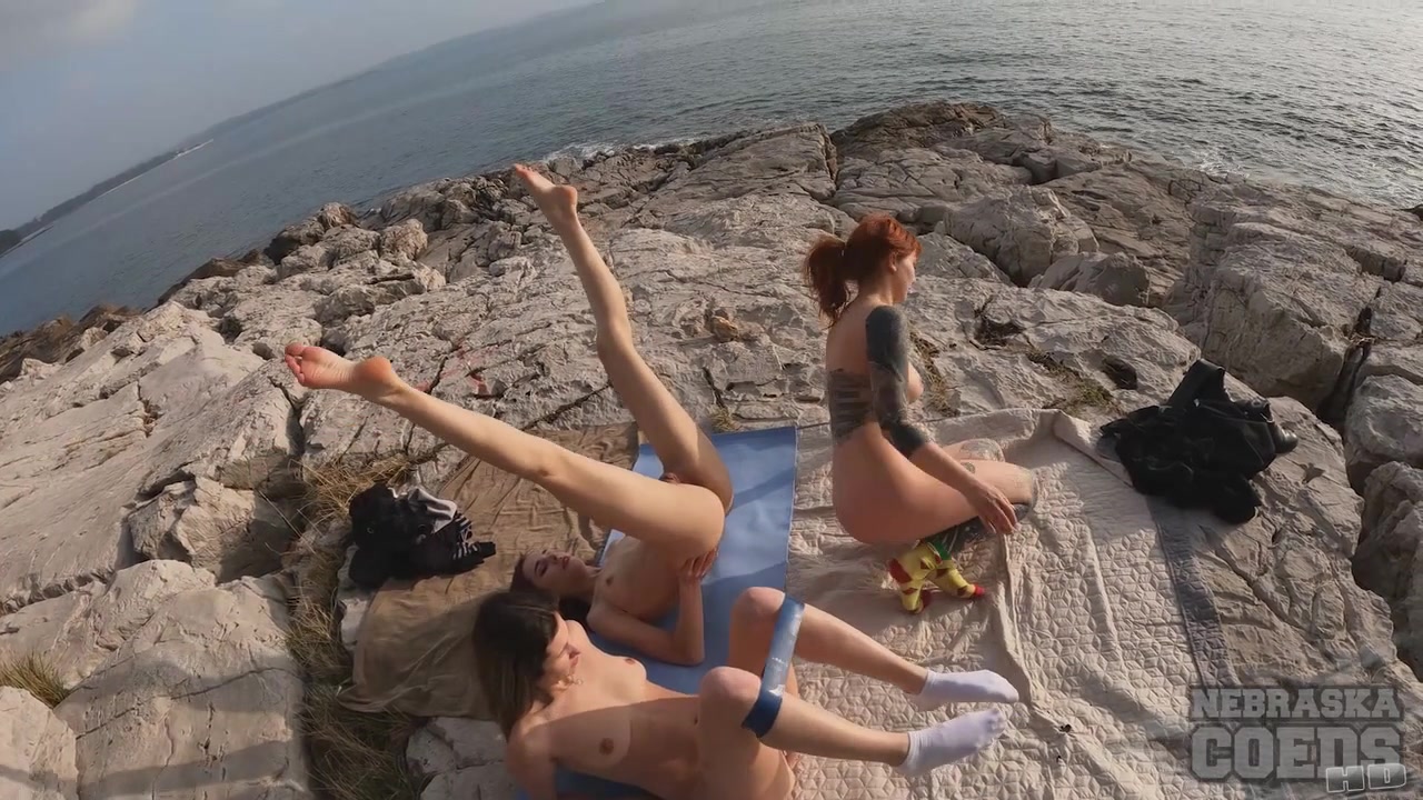 Three Girls Doing Naked Yoga On The Beach Early Spring Hard Nipples