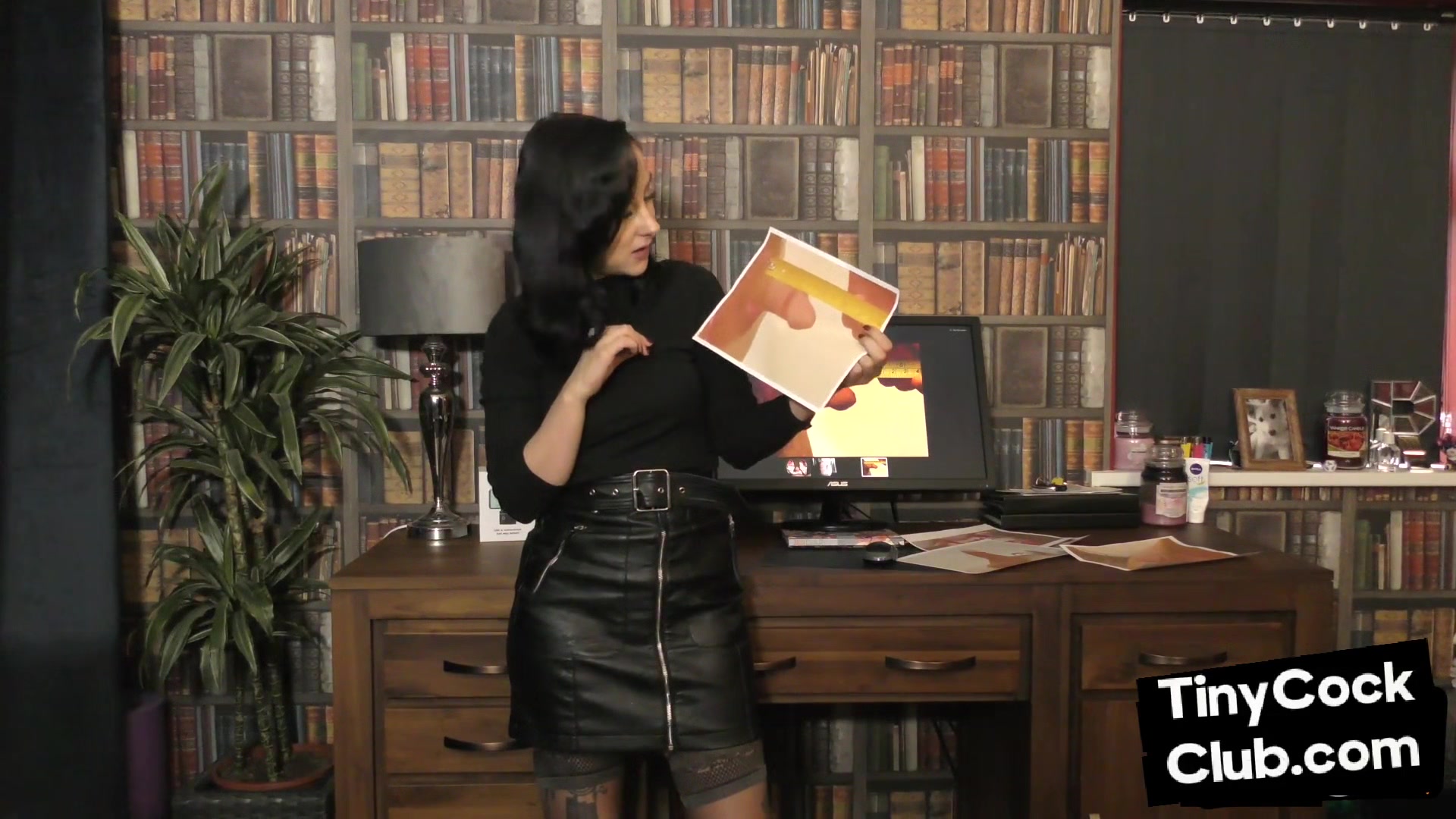 Solo SPH domina reacts while watching small cocks on pics