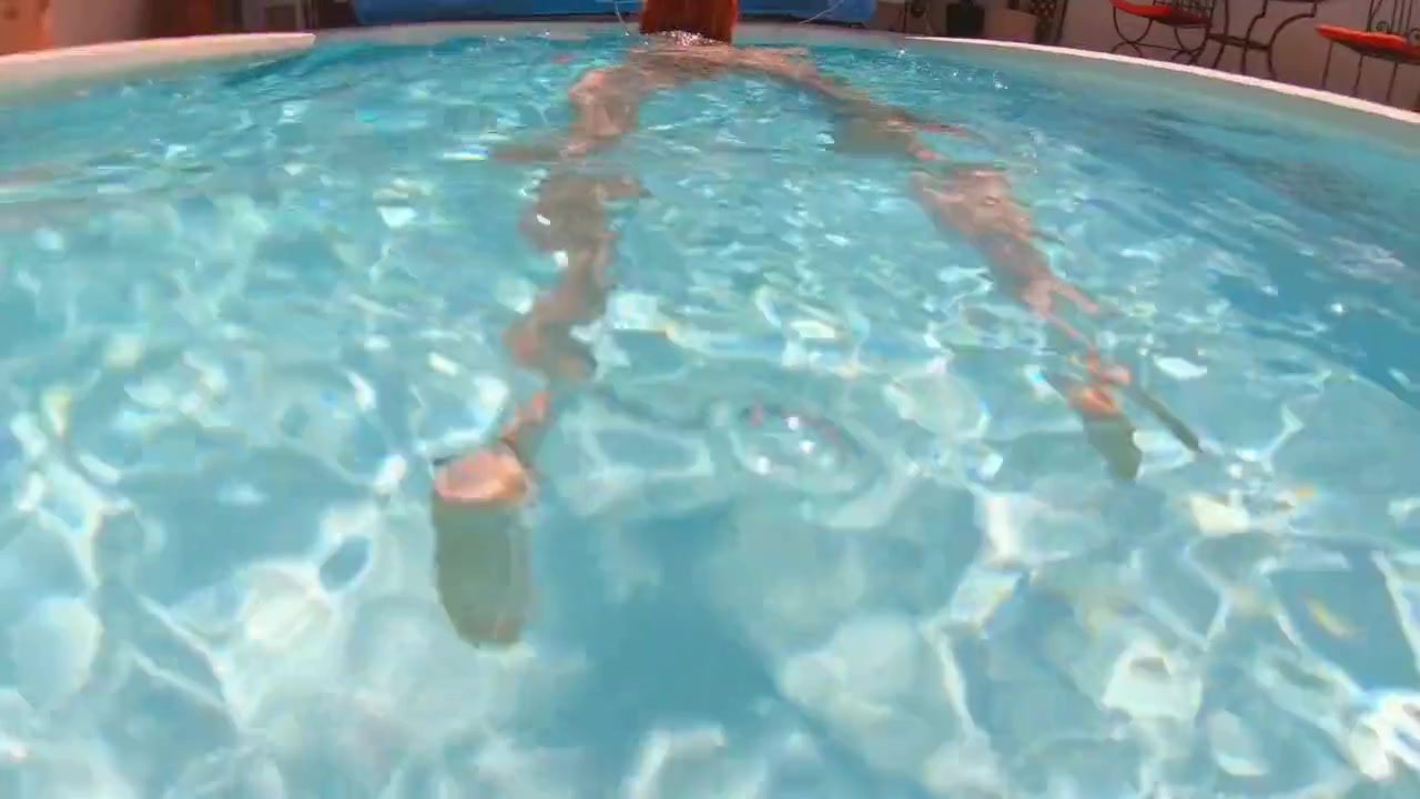 Young Busty Ginger Redhead MILF Swimming Naked & Fucked in Pool to Creampie