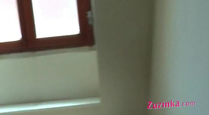 Zuzinka shows her pussy on the stairs