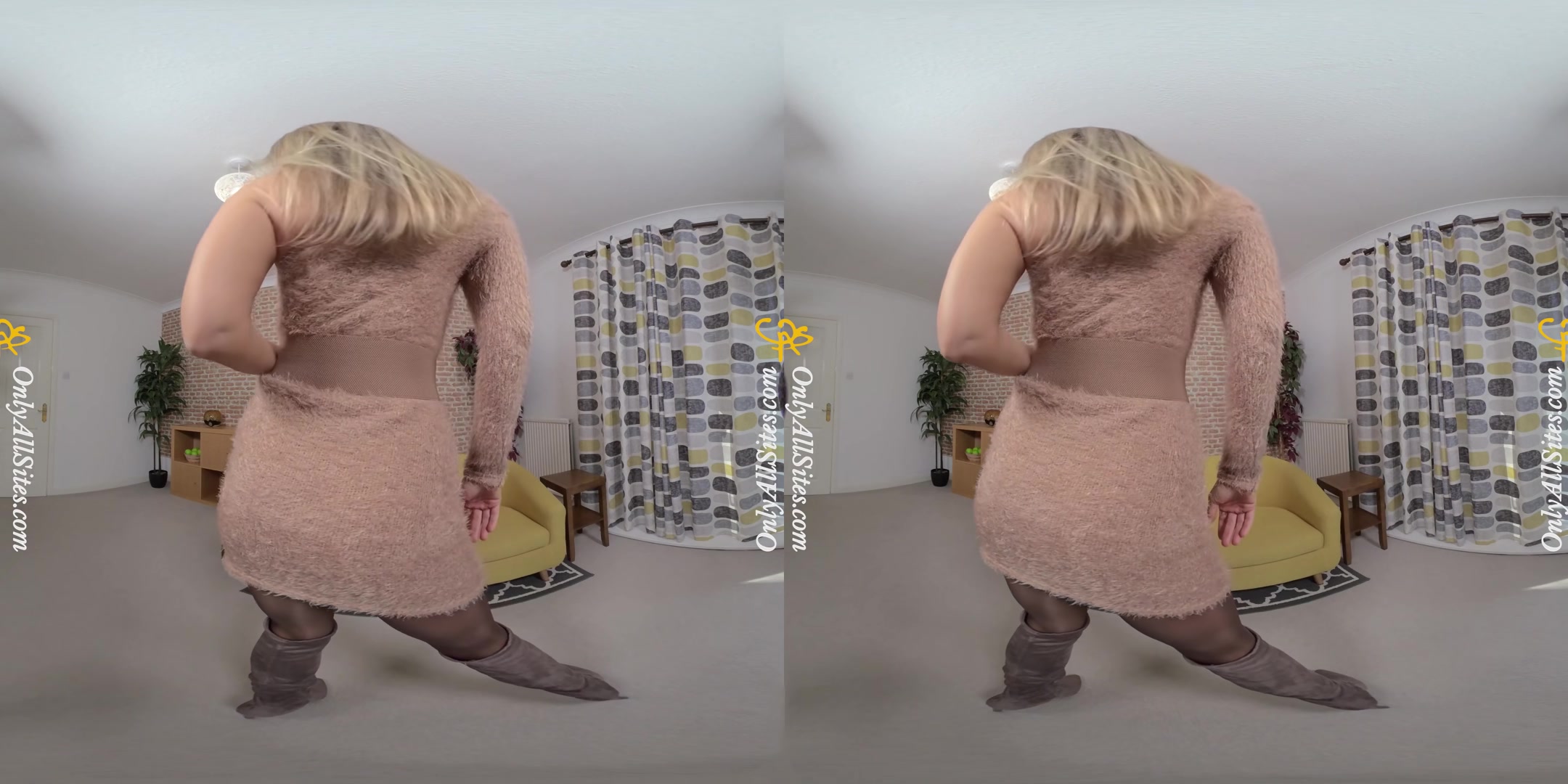 Blondie Rose - Leggy Blonde Strips to Pantyhose - OnlyTease