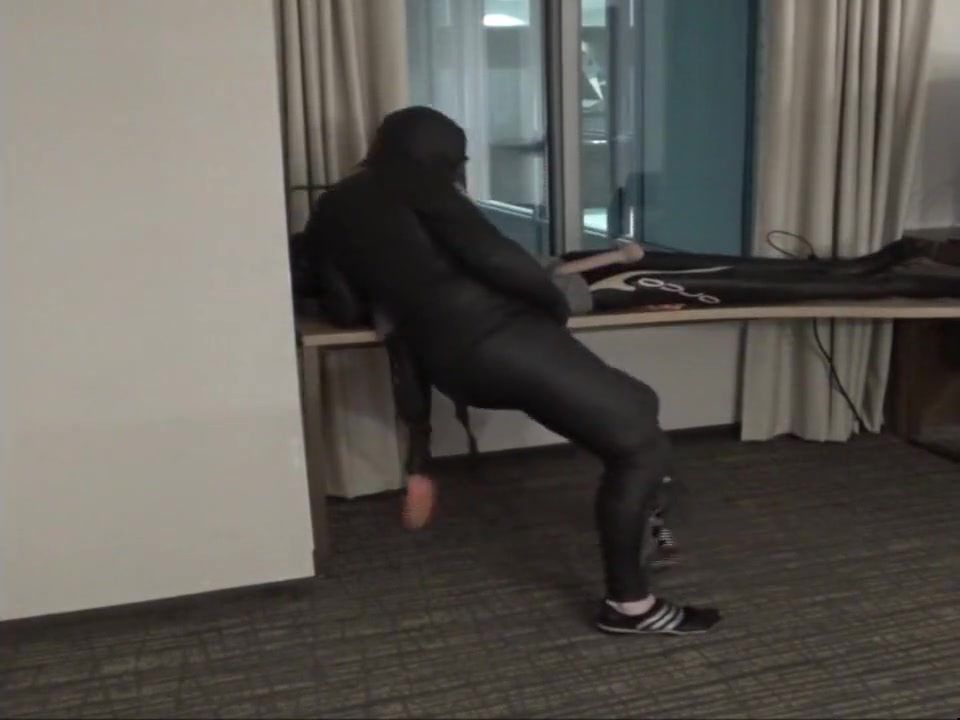 Wetsuited Guy Fucking Dummy At Hotel Window