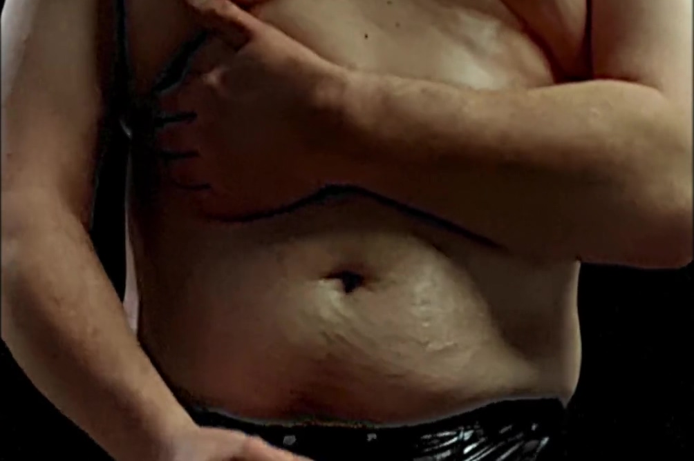 Rubbing Belly And Stroking Cock