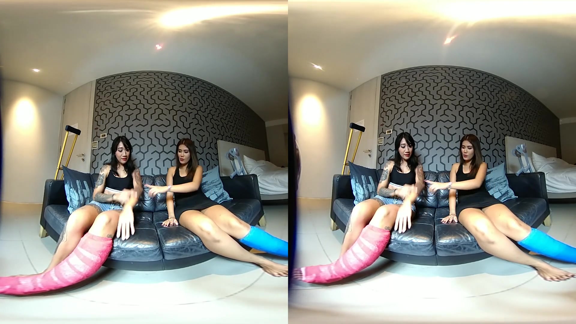 2 Girls With Short Cast Leg - The Girls Talk Thai - VRpussyVision
