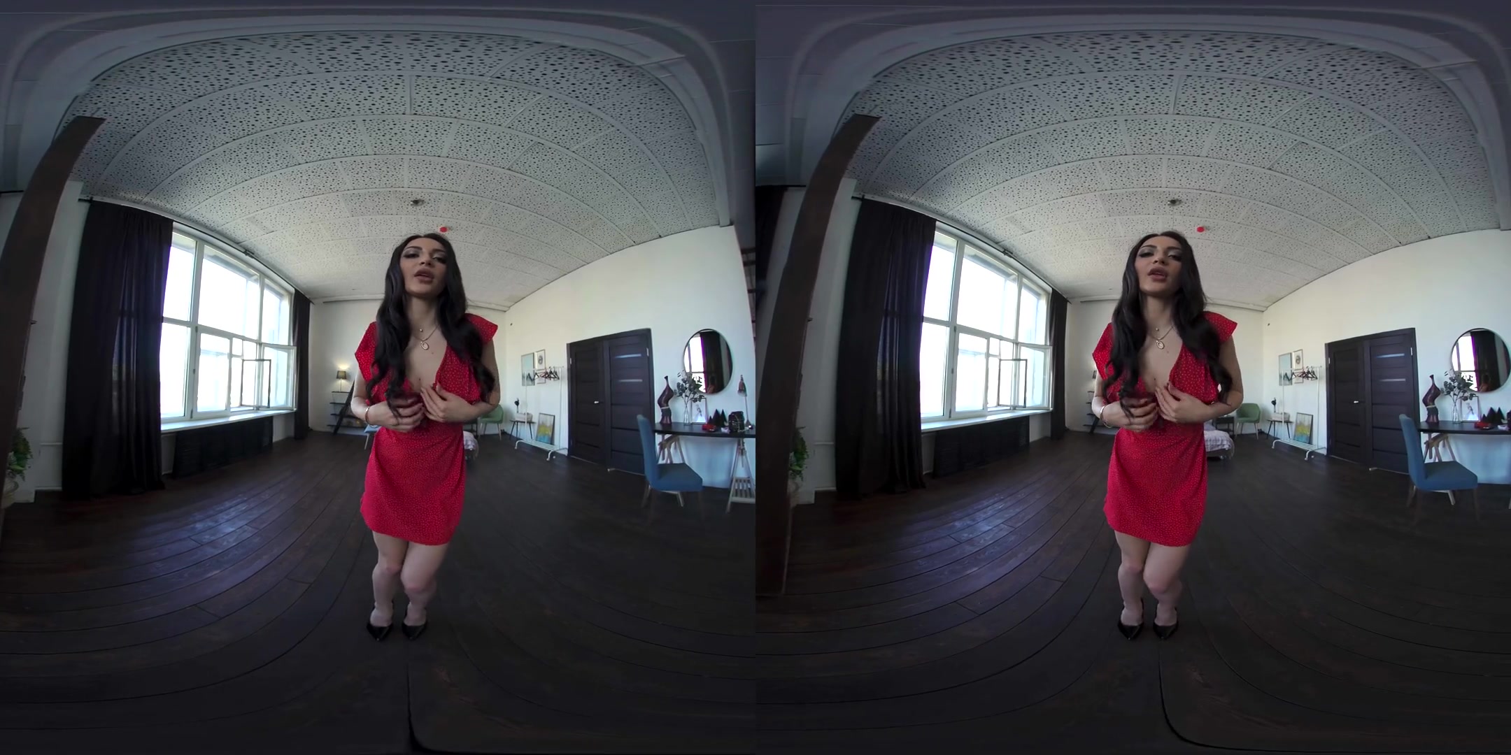 The Color of Passion - Red Dress Red Lingerie Solo Striptease Busty Babe