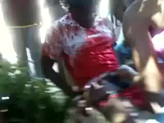 Two Ebony bitches pleasing black schlongs in public