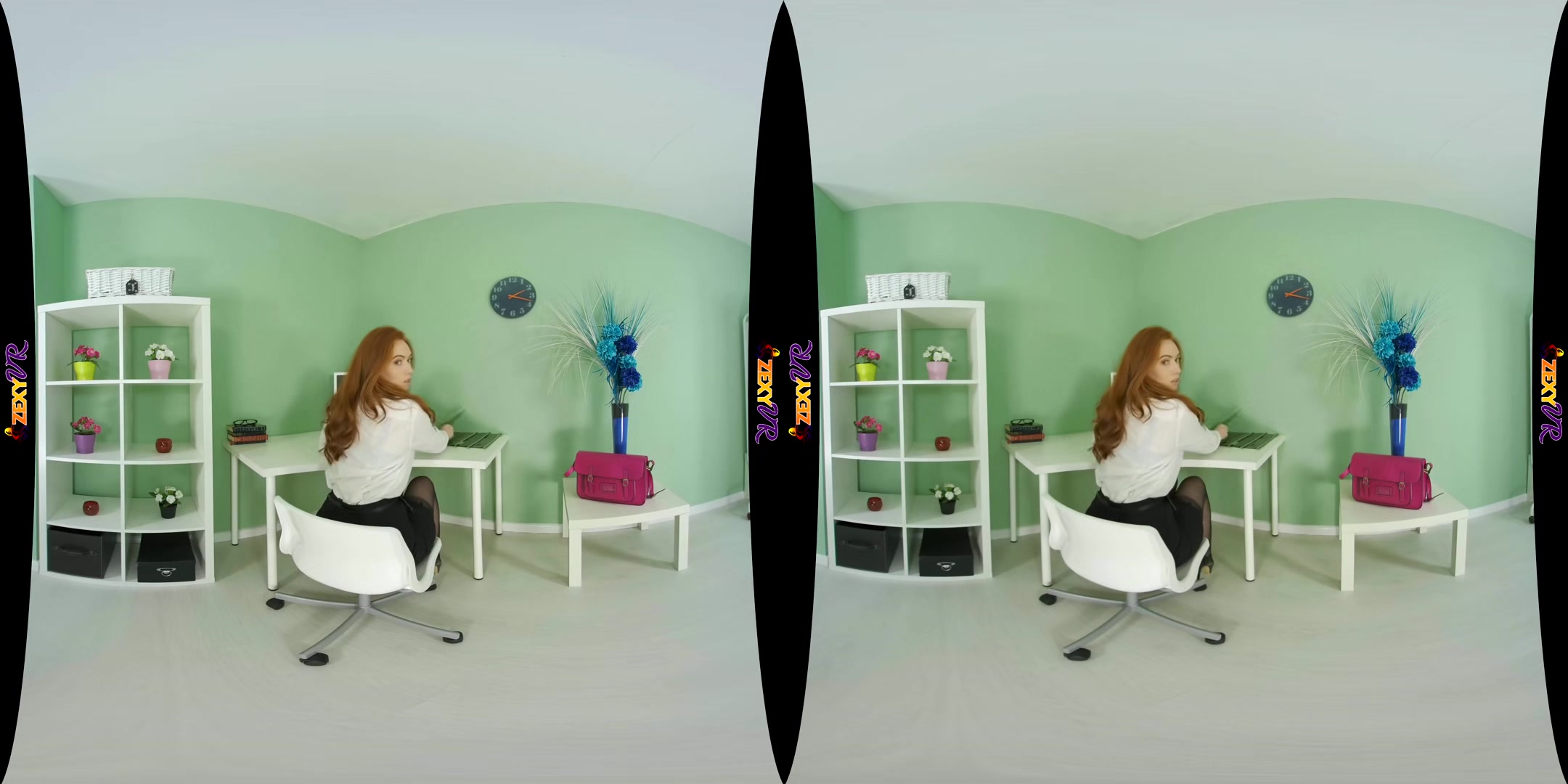 Slackin Off; Tall Thin Redhead Striptease Solo Fishnets Lingerie Office Secretary