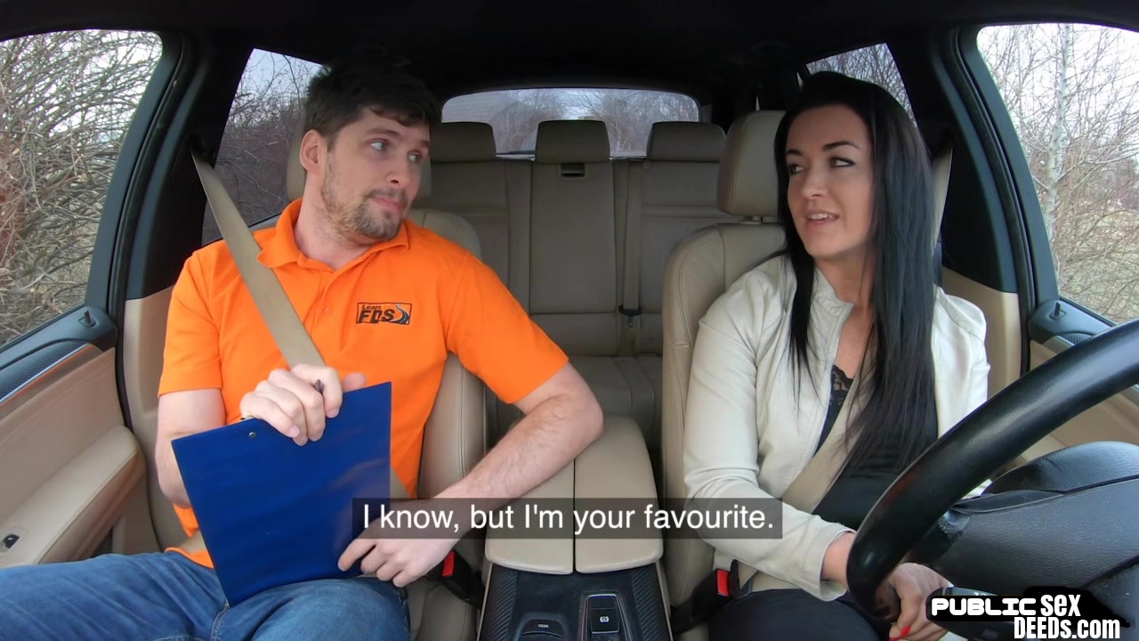 Darkhair eurobabe gives head and rides her instructor