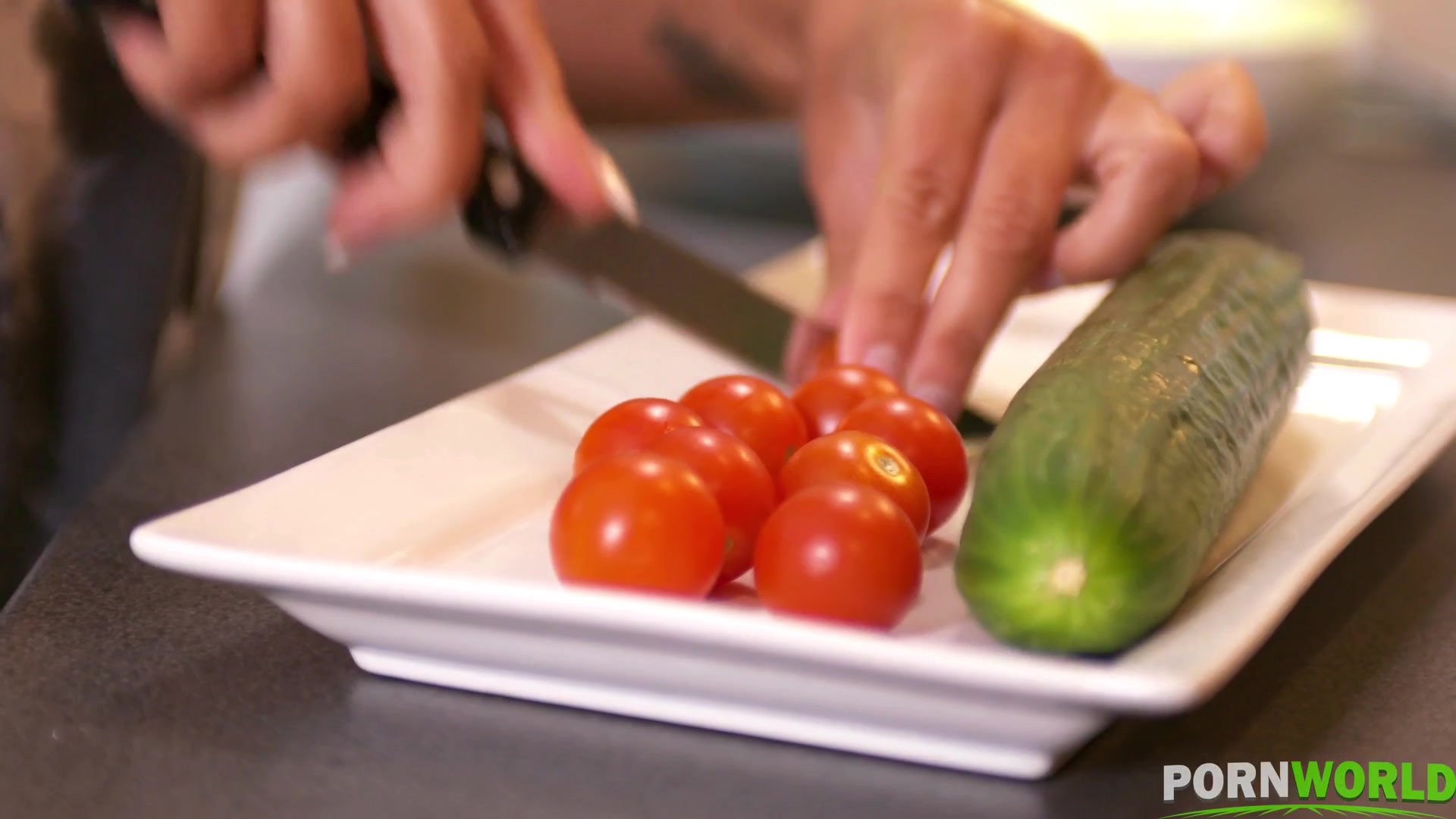 Kitchen Delights - A Huge Cucumber for a Hungry Pussy - PornWorld