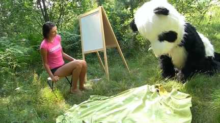 sex in the woods with a massive toy panda