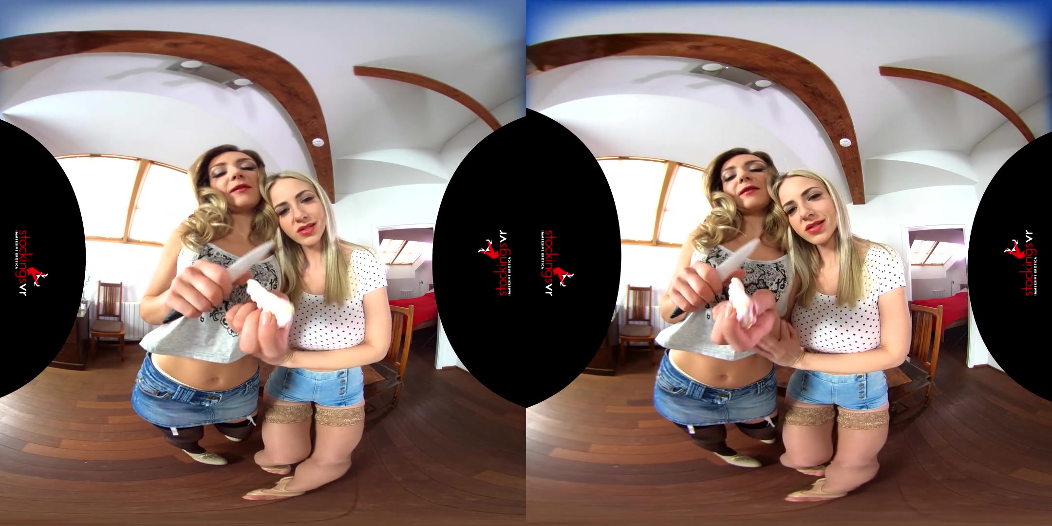 Natalie Cherie & Victoria Puppy in Creamy starring Victoria Puppy and Nathaly Cherie - StockingsVR