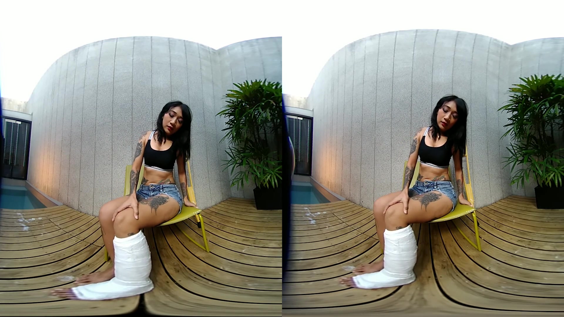 Tattooed Asian Model With Short Cast Leg (SCL) - VRpussyVision