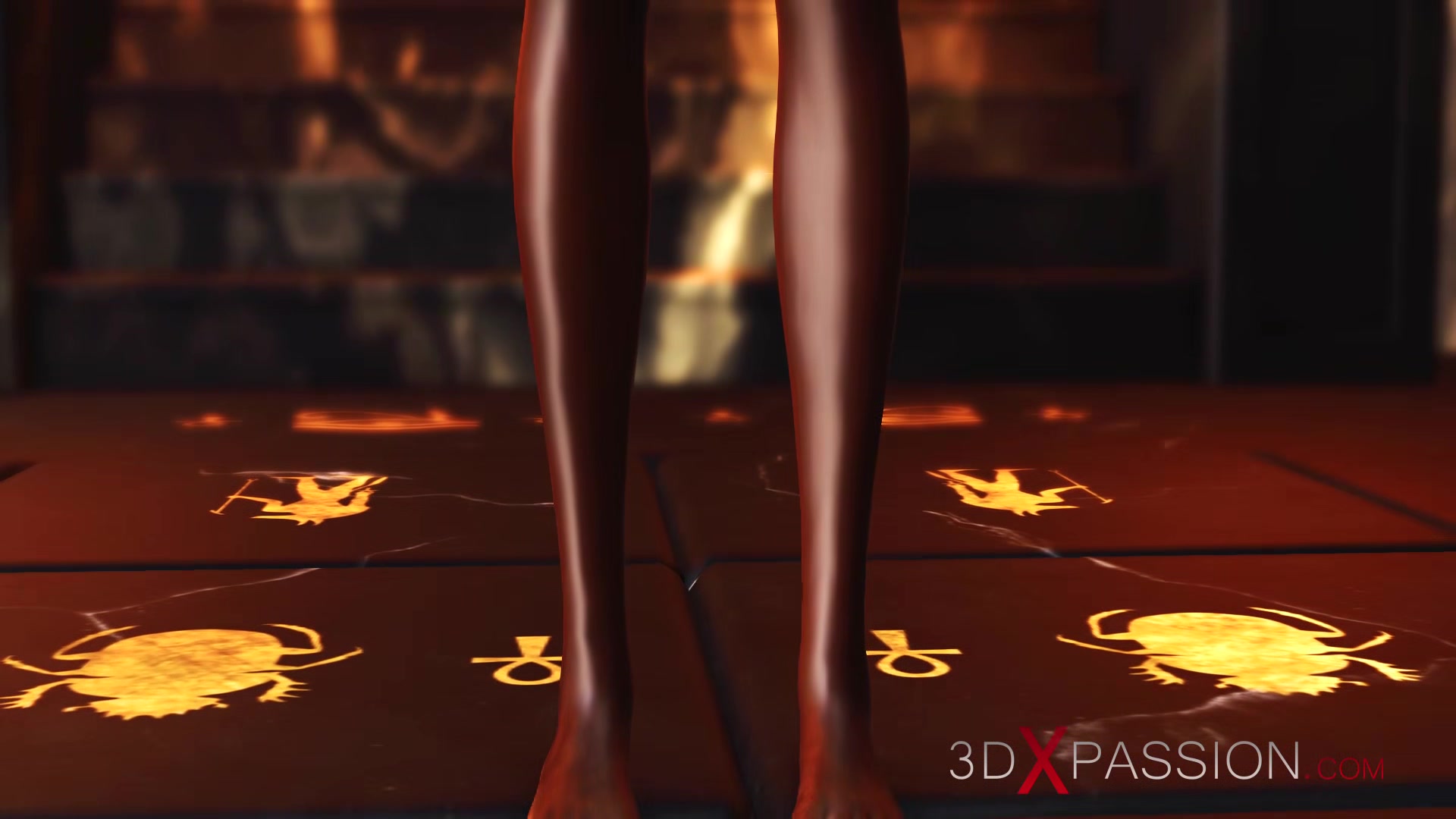 Ancient Egypt. Anubis plays with a hot black girl in the temple
