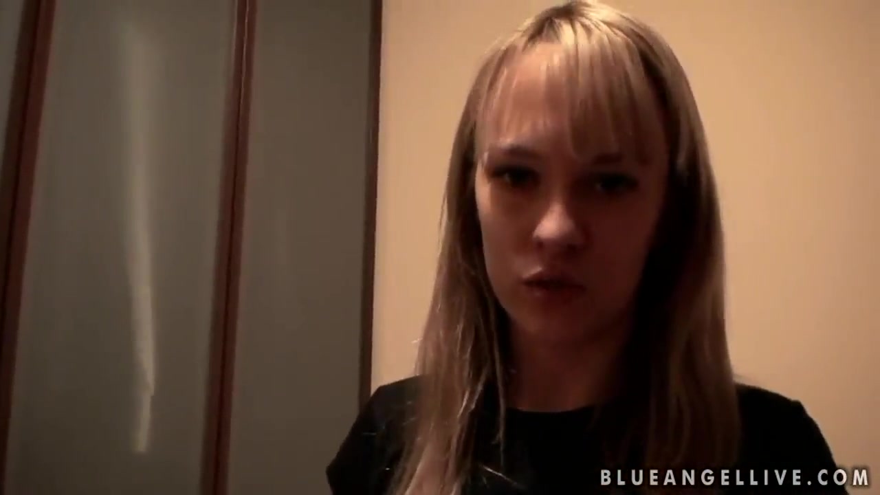 Blonde amateur girl Blue Angel relaxes at home