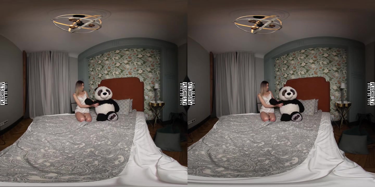 Model Celestine Beautiful Photoshoot With A Panda Bear BTS - PlushiesVR