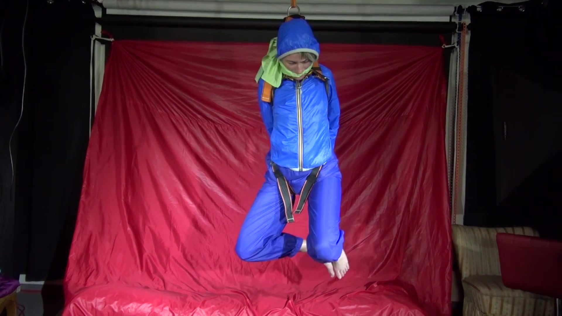 Watching Sexy Sonja Being Tied And Gagged Overhead Hanging With A Special Belt And Ropes And A Cloth Gag (Video)
