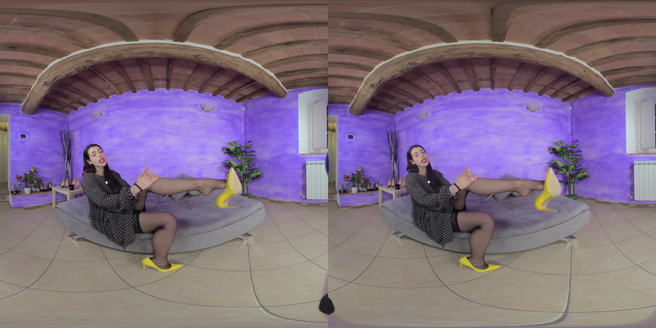 Sexy Petra's Delicious Feet In Yellow Pointed - Toe Stilettos; Seductive Leg Fetish VR Video