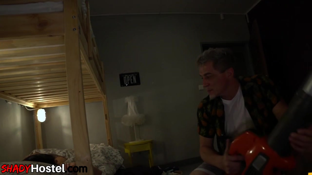 Slutty hostel room roommates share 1 cock in 3some action