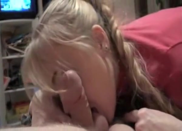 Blonde cutie is sucking on a hard rod
