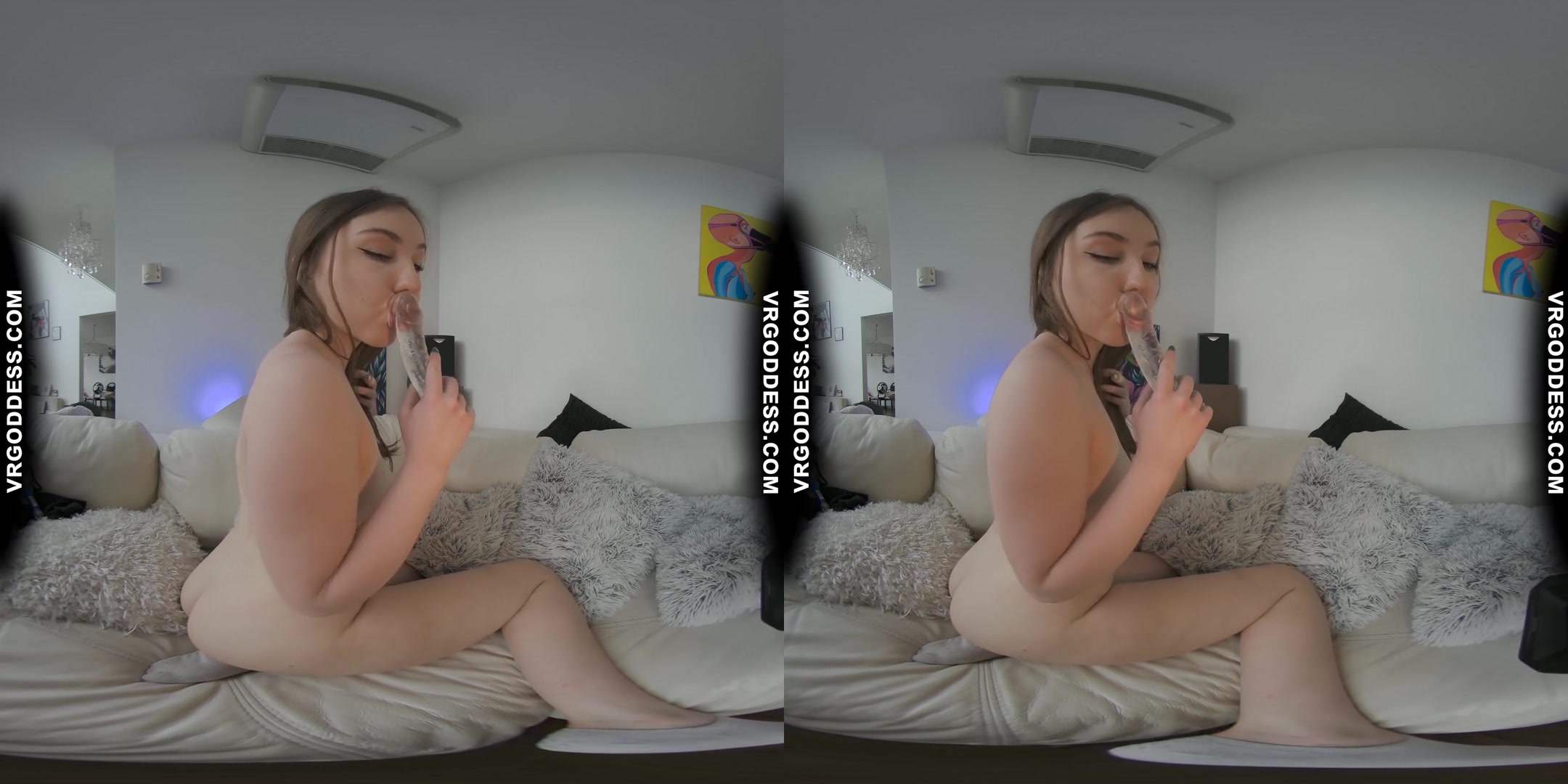 Young Lika Returns To The White Casting Couch Deeply Masturabating With A Clear Dildo